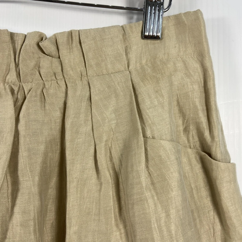 J Crew Charter Mini‎ Skirt Linen Blend Khaki Tan Shimmer Pockets Womens Size 4